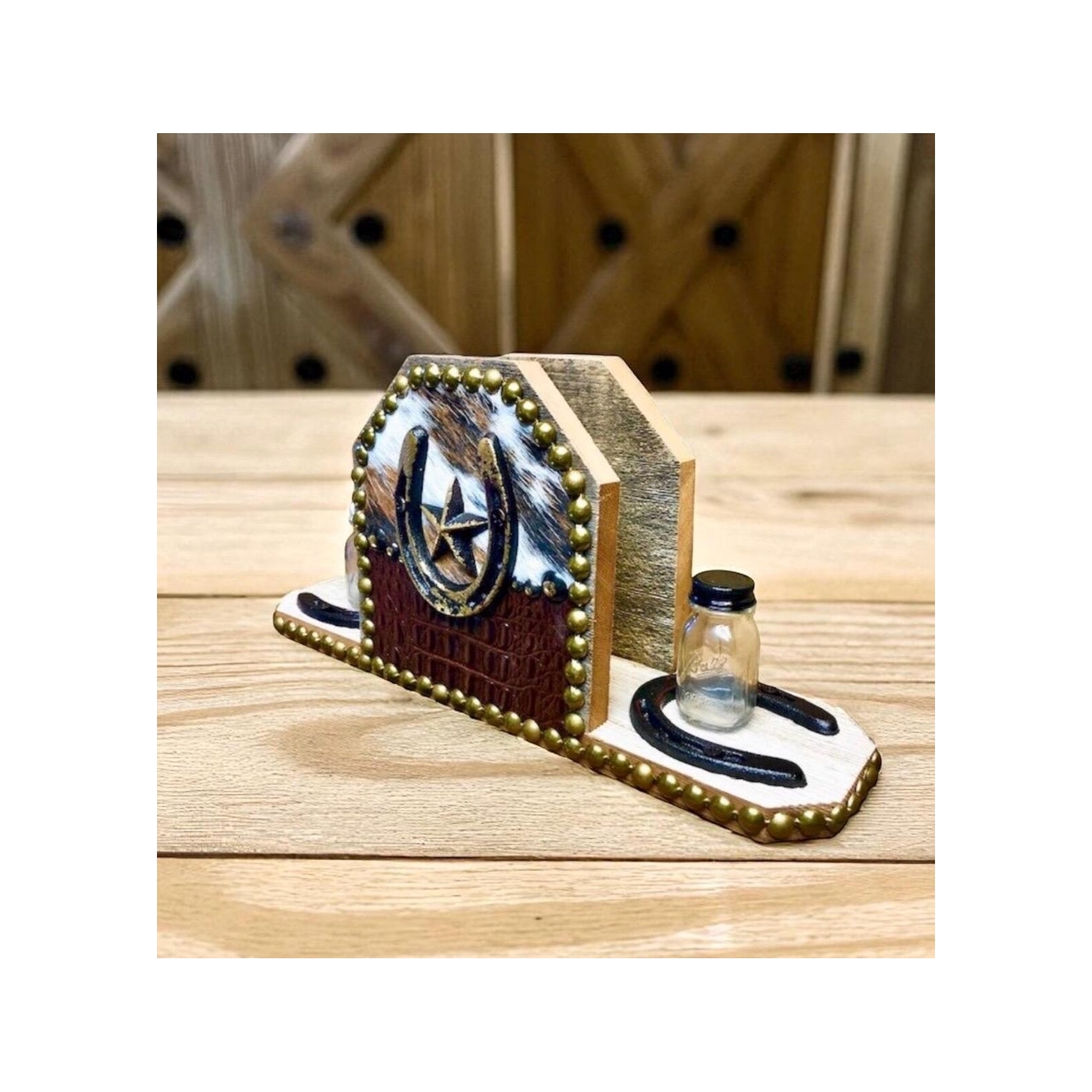 Western Cowhide Napkin & Salt Pepper Caddy